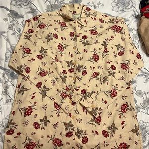 90s Eddie Bauer cream and floral button down linen and cotton